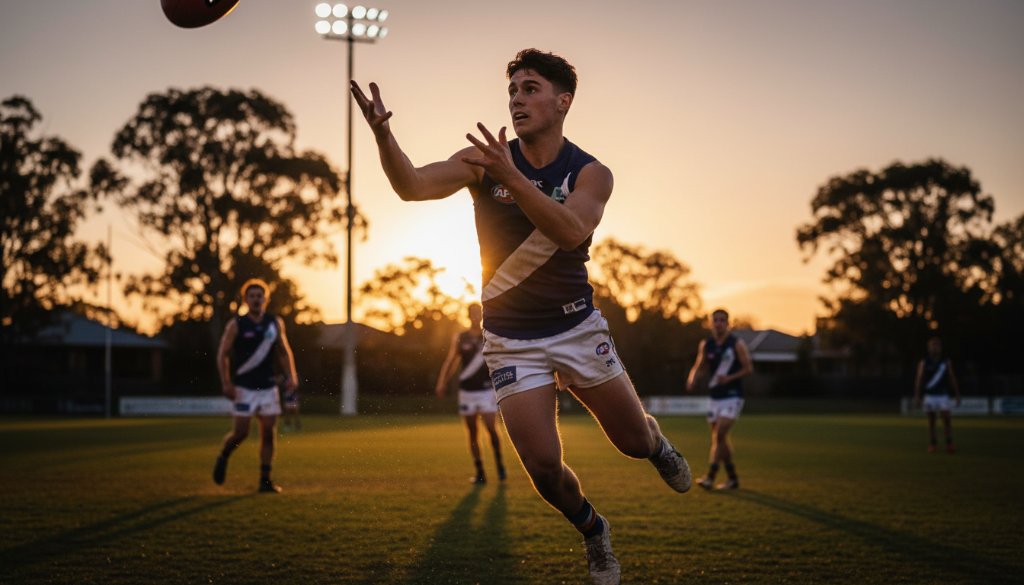 A young athlete in Wantirna celebrates an incredible goal, captured in a dramatic, high-energy shot reflecting Wantirna junior sports photography epic moments.