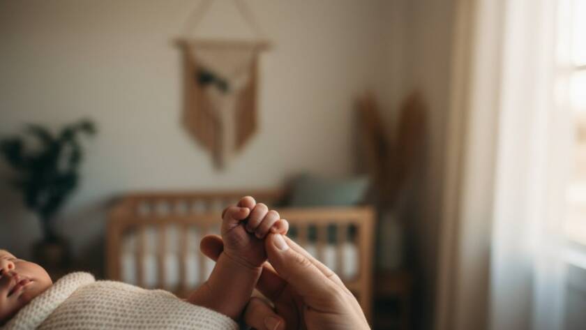 A serene Wantirna South newborn photography natural light studio shot featuring a sleeping baby wrapped in soft linen, bathed in golden sunlight, capturing a moment of pure innocence and peace.