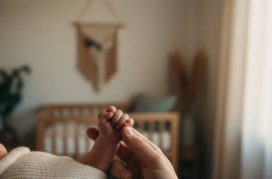 A serene Wantirna South newborn photography natural light studio shot featuring a sleeping baby wrapped in soft linen, bathed in golden sunlight, capturing a moment of pure innocence and peace.