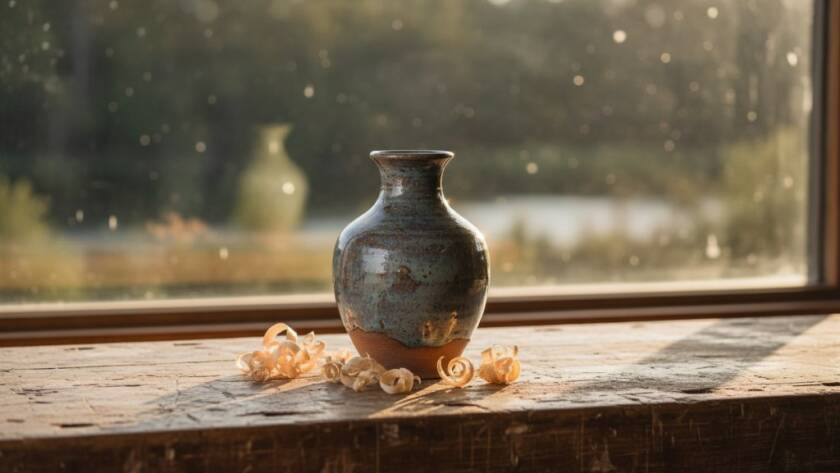 An epic moment captured in Warrandyte, showcasing a handcrafted ceramic vase glowing under dramatic studio lighting, illustrating expert Warrandyte Artisan Product Photography for Local Brands, with a subtle natural backdrop suggesting the Yarra River's serene beauty.