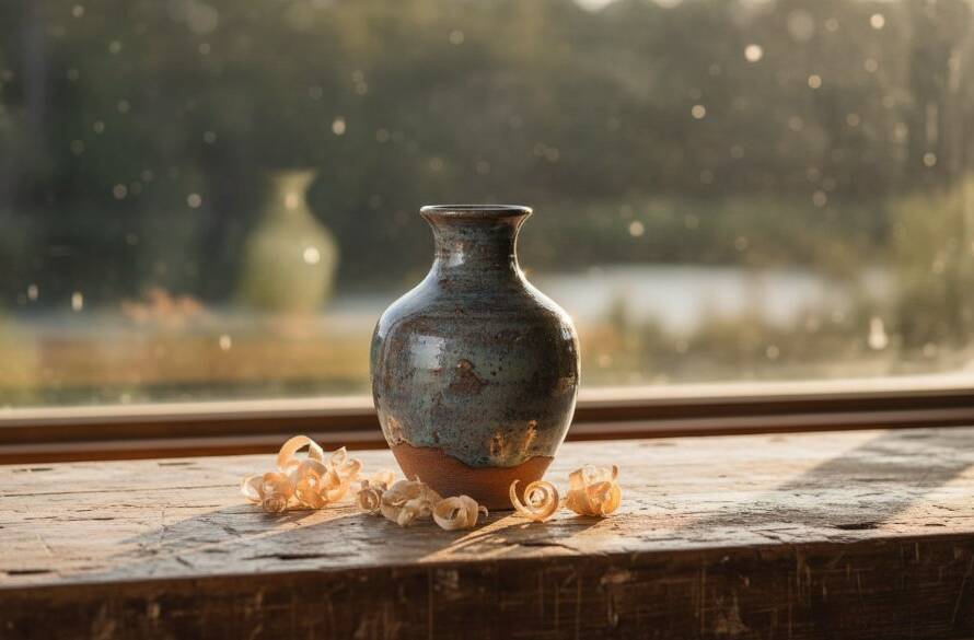 An epic moment captured in Warrandyte, showcasing a handcrafted ceramic vase glowing under dramatic studio lighting, illustrating expert Warrandyte Artisan Product Photography for Local Brands, with a subtle natural backdrop suggesting the Yarra River's serene beauty.