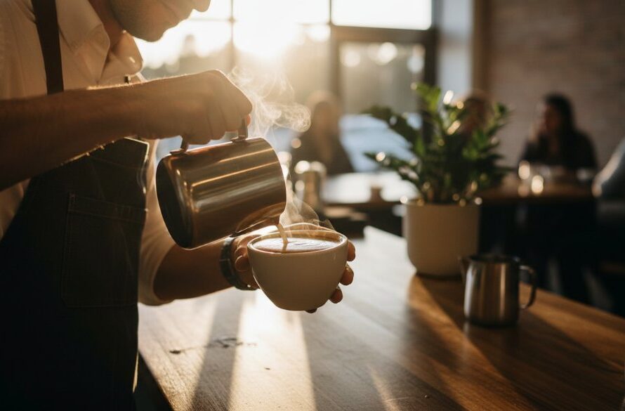 A dramatic, cinematic shot of a modern artisan in their workshop in Waurn Ponds, meticulously crafting a product, backlit by natural light, showcasing the quality of their work through Waurn Ponds business branding photography experts.