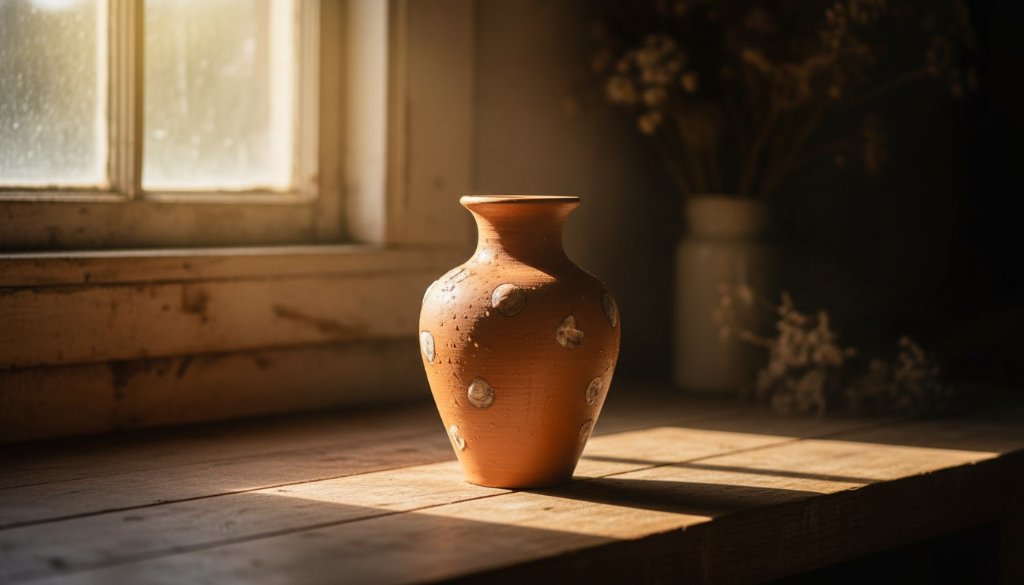 Dramatic shot of meticulously arranged handcrafted ceramics from a Werribee South artisan, perfectly lit against a rustic, sun-drenched backdrop evoking the local farmlands, captured by Werribee South Product Photography for Local Artisans, showcasing texture and form with cinematic precision.