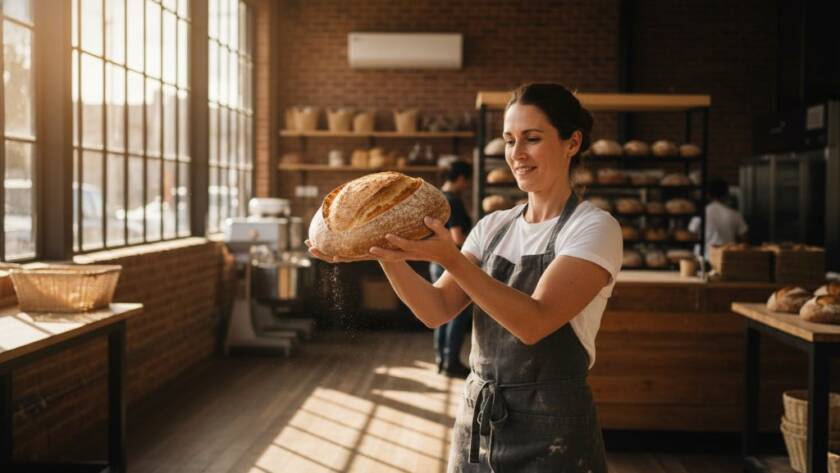 Dynamic hero shot of a local West Footscray business owner proudly showcasing their artisanal coffee blend in a vibrant café setting, bathed in golden hour light, exemplifying expert West Footscray advertising photography for local businesses by Image by SD.