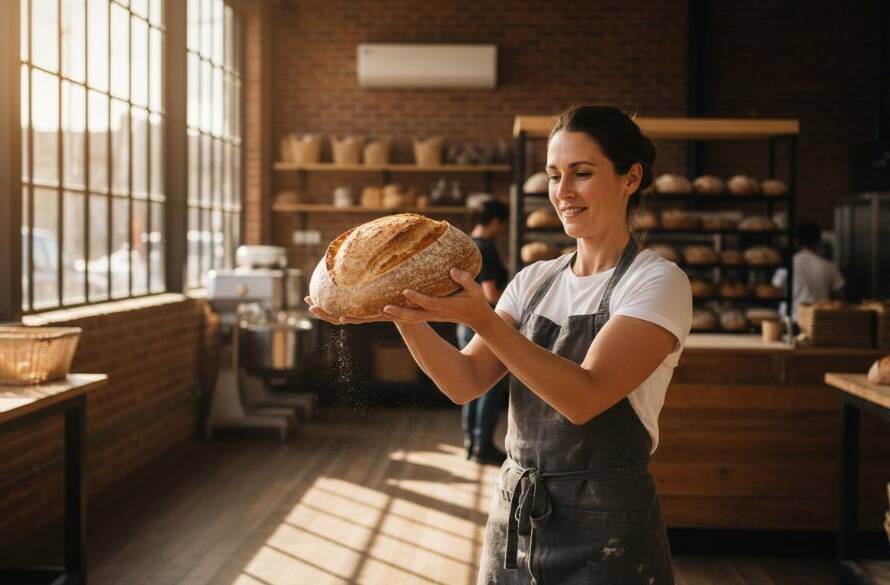 Dynamic hero shot of a local West Footscray business owner proudly showcasing their artisanal coffee blend in a vibrant café setting, bathed in golden hour light, exemplifying expert West Footscray advertising photography for local businesses by Image by SD.
