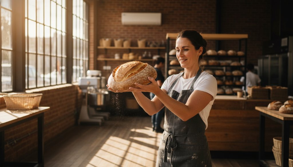 Dynamic hero shot of a local West Footscray business owner proudly showcasing their artisanal coffee blend in a vibrant café setting, bathed in golden hour light, exemplifying expert West Footscray advertising photography for local businesses by Image by SD.