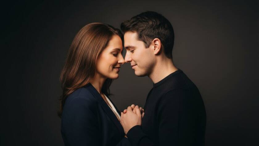 A heartwarming and intimate studio portrait of a Wonga Park family, mother and child embraced in soft, dramatic lighting, capturing a tender 'Wonga Park intimate studio photography moments' with professional colour grading.