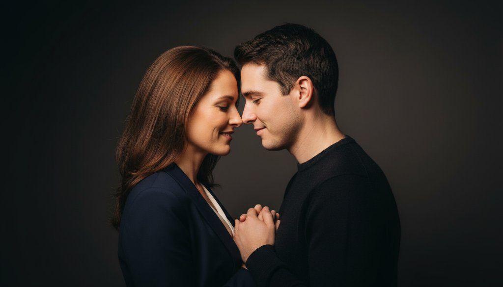 A heartwarming and intimate studio portrait of a Wonga Park family, mother and child embraced in soft, dramatic lighting, capturing a tender 'Wonga Park intimate studio photography moments' with professional colour grading.