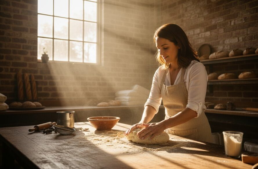 Dynamic image showcasing Woodend Victoria commercial photography for local businesses, featuring a skilled artisan passionately at work in a rustic workshop bathed in dramatic golden hour light, capturing the essence of their craft with professional elegance.