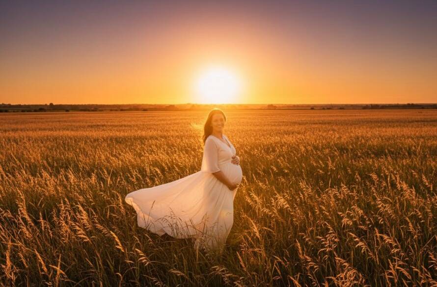 A stunning Wyndham Vale Maternity Photography Golden Hour Session portrait featuring a radiant pregnant woman silhouetted against a golden sunset over a scenic Wyndham Vale landscape, capturing an epic moment of glowing expectancy.