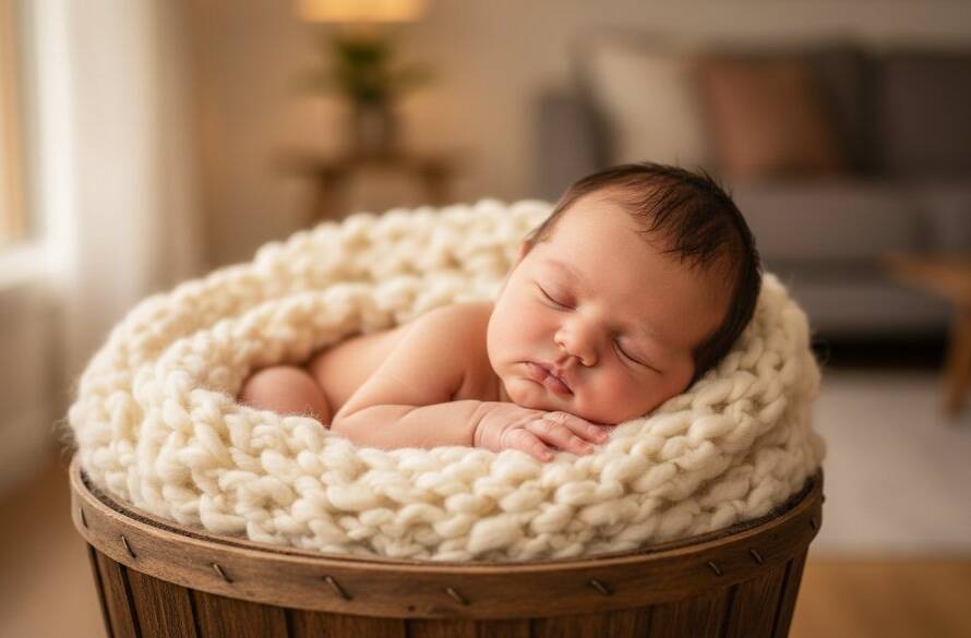 An intimate, professionally color-graded photograph capturing the delicate sleep of a newborn baby swaddled in soft fabric, held gently in a parent's arms, bathed in warm, soft window light, showcasing the artistry of Wyndham Vale newborn photography, a truly epic moment of new life.