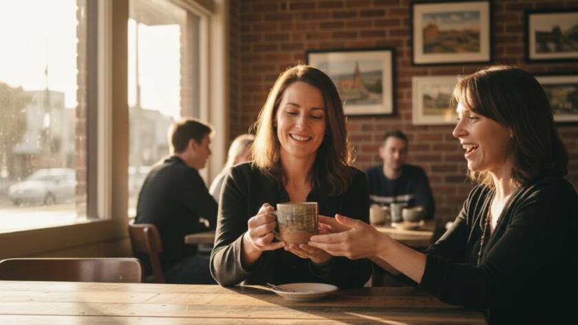 An epic moment of a local Yarraville artisan proudly showcasing their handcrafted product in a sun-drenched cafe, expertly captured through Yarraville creative advertising photography, highlighting meticulous detail and brand essence with dramatic backlighting and professional colour grading.