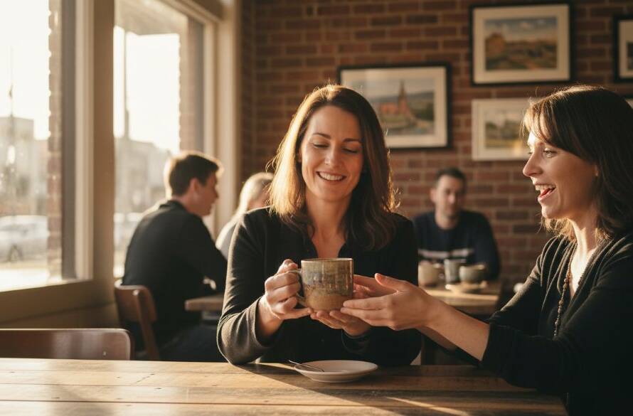 An epic moment of a local Yarraville artisan proudly showcasing their handcrafted product in a sun-drenched cafe, expertly captured through Yarraville creative advertising photography, highlighting meticulous detail and brand essence with dramatic backlighting and professional colour grading.