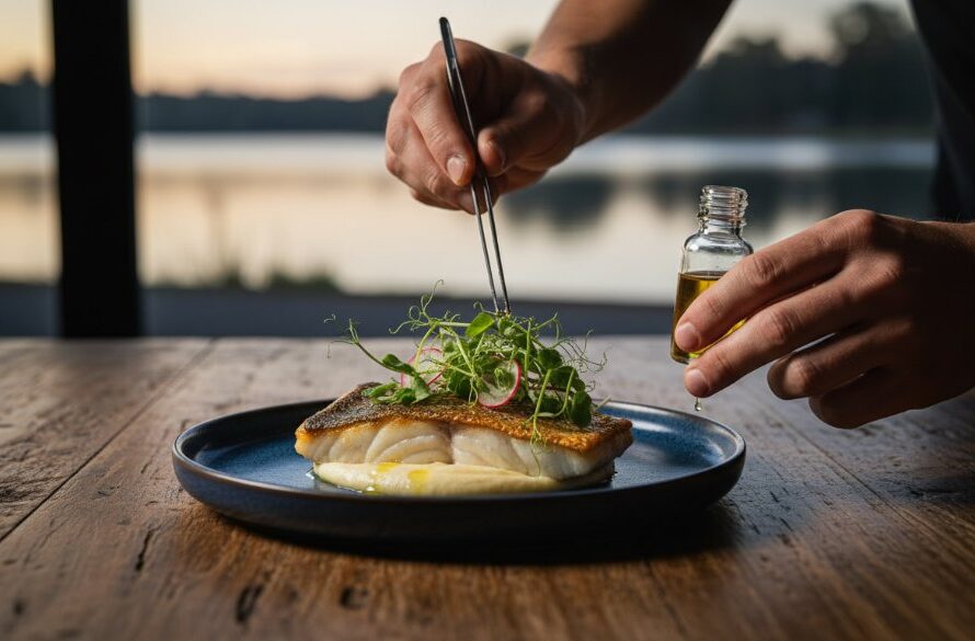 An epic moment captured: a perfectly plated, steaming gourmet breakfast dish from a Yarrawonga cafe, beautifully lit with natural morning light, showcasing professional Yarrawonga food photography for local cafes.
